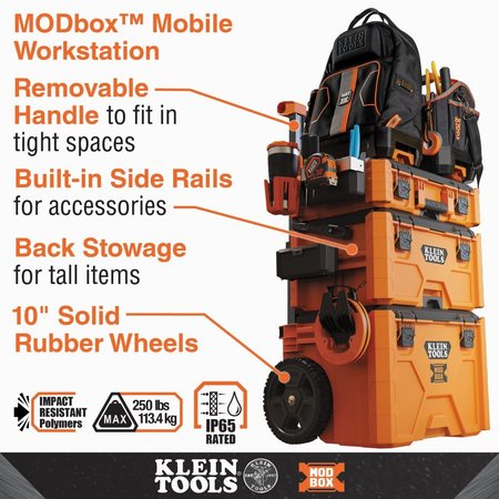 Klein Tools MODbox Tool Box, Impact-Resistant Polymers, Orange, 22 in W x 16 in D x 6-1/2 in H 54804MB